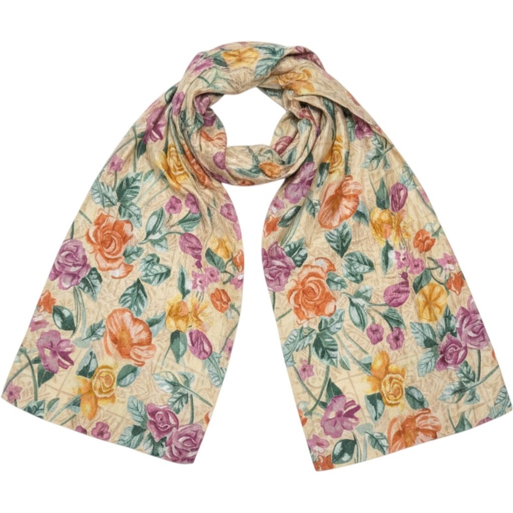 37 West Vintage 100% Pure Silk Scarf Floral Rose Print Rectangular Wrap Multi
